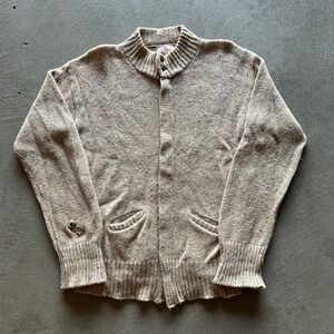 Vintage 70s Traverse Bay Sweater Size Medium Tan Full Zip Wood Knot Button USA